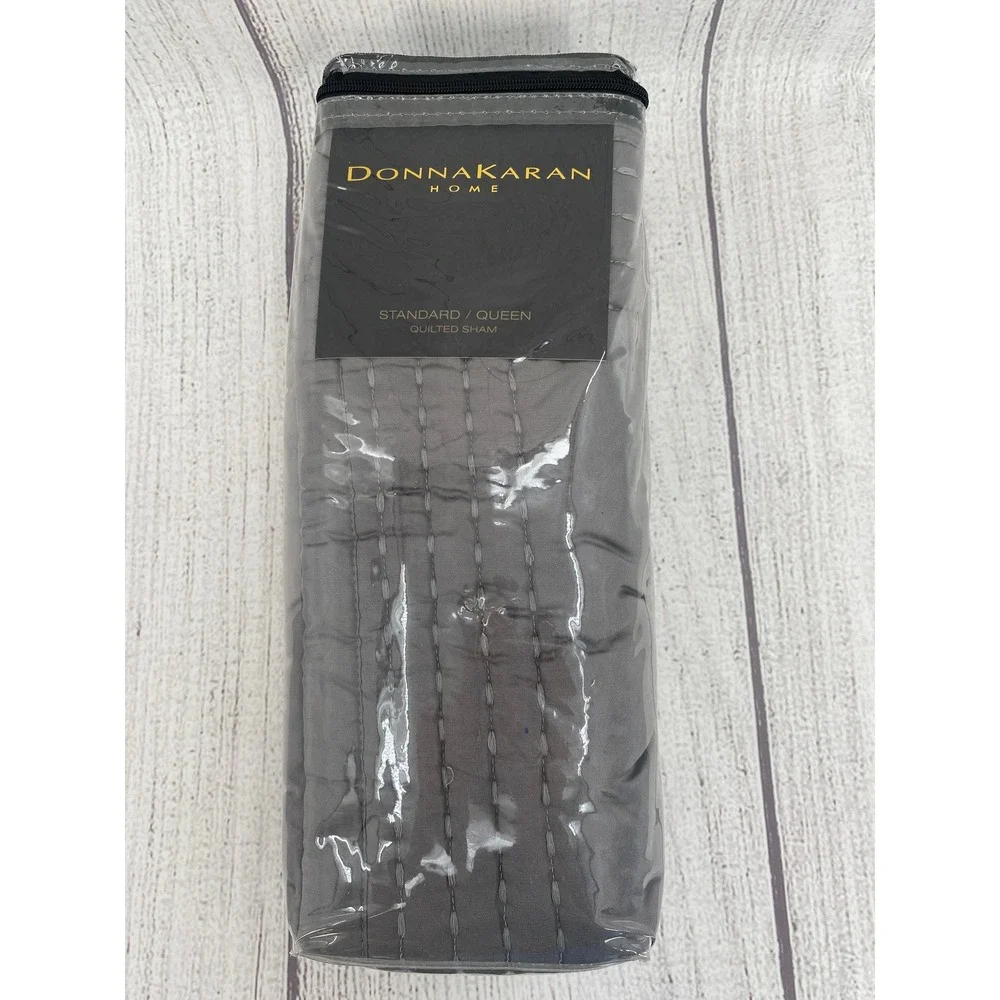 Donna Karan Home Quilted Sham Standard Queen Platinum Silk Blend Tack Stitch